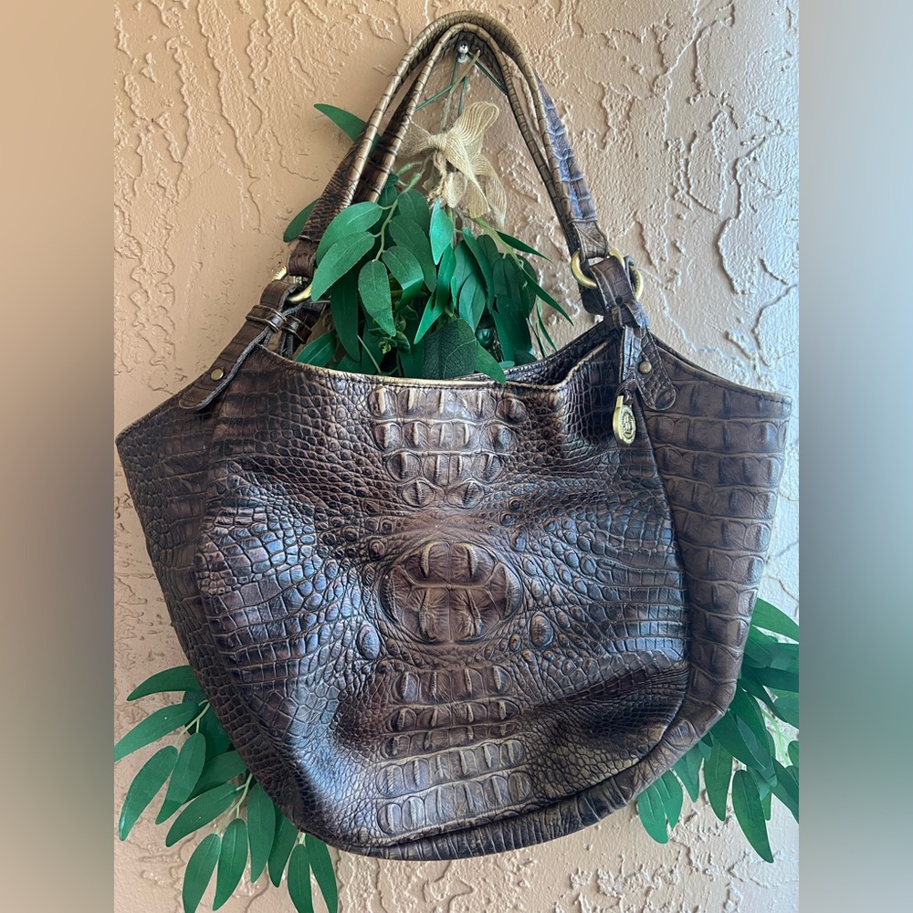 Brahmin Croc-Embossed Brown Purse